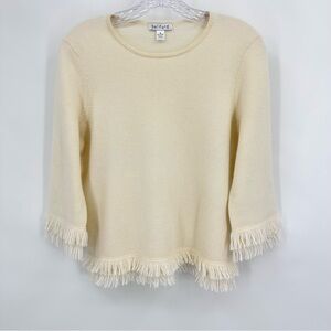 Belford Cashmere Fringed Crewneck Sweater Ivory Size M